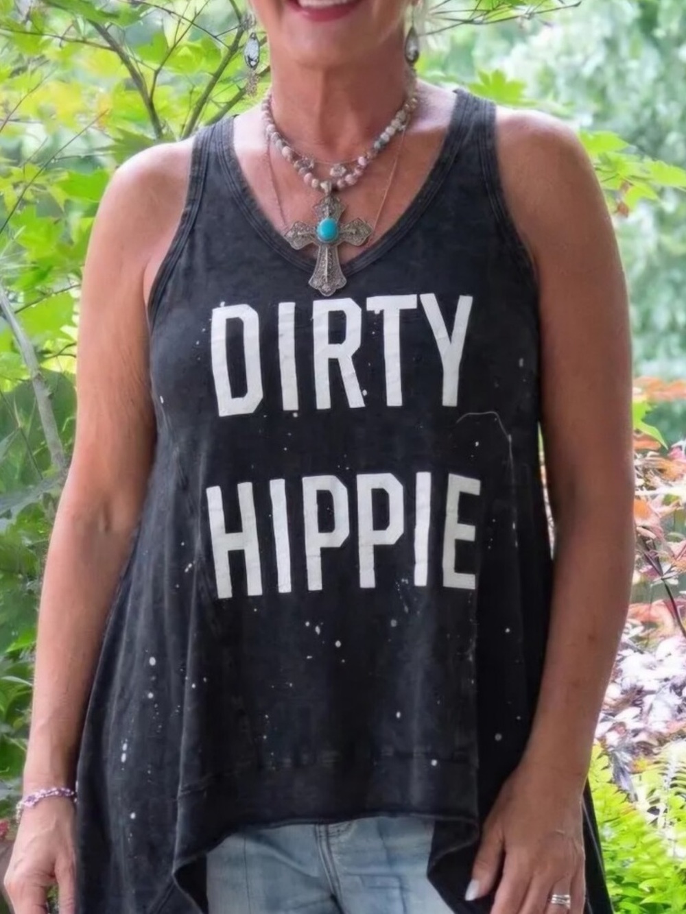 JADED GYPSY Faded Black 'Dirty Hippie' Graphic ‘Beyond The Moon Tank’NWT sz L/XL